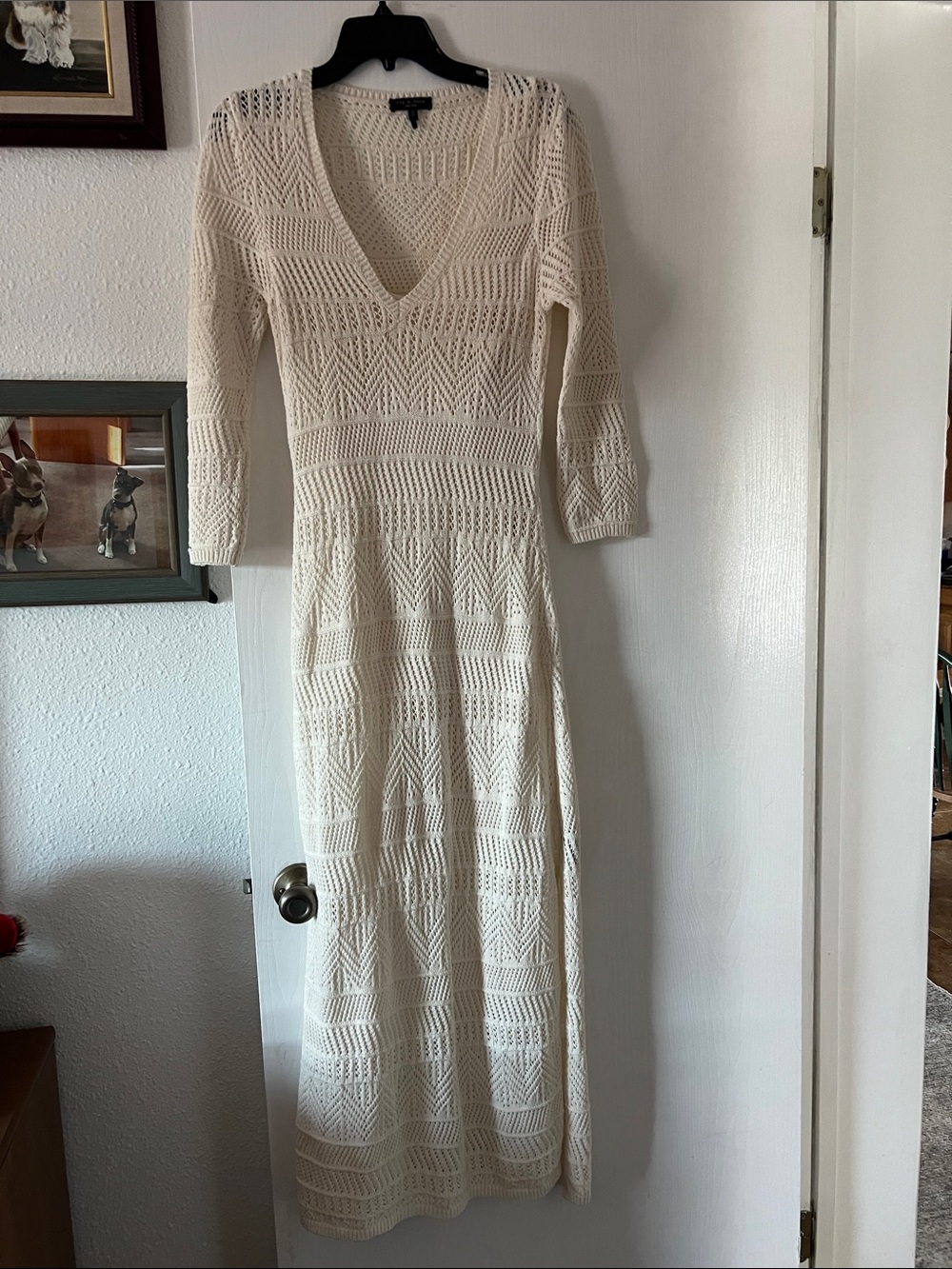 rag & bone Cream Crochet V-Neck Maxi with Geometric Knit